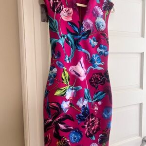 Floral Print Dress with Pink and Blue Accents